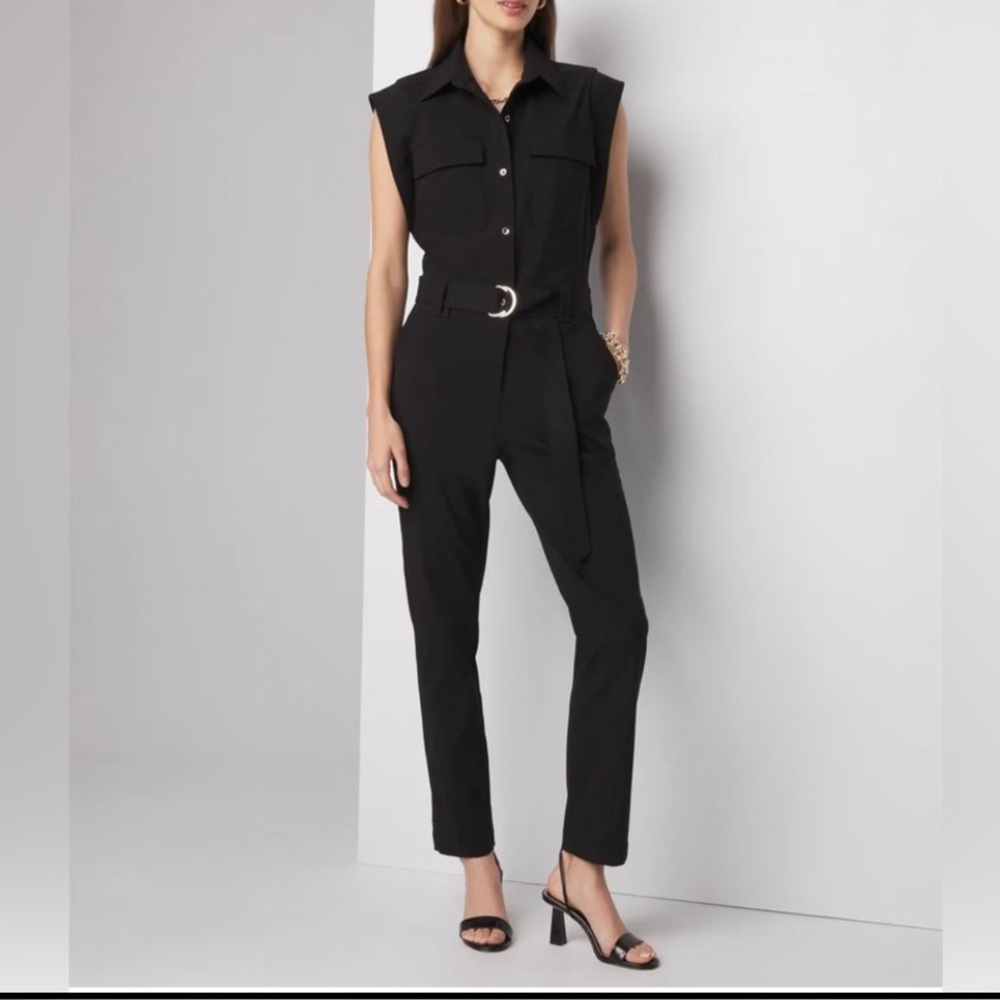 WHBM Sleeveless Utility Jumpsuit Black NWT 00S 570375979